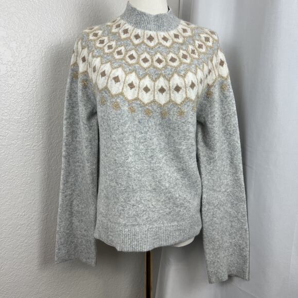 J Crew Sweater Womens XS Grey Fair Shimmer Isle Extra Soft Cottagecore Nordic - Picture 1 of 12